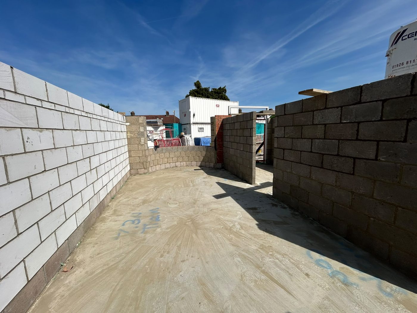 Slab down and blockwork rising on site